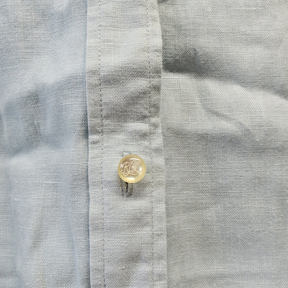 Lauren Ralph Lauren Linen Button Down Shirt Womens XL Light Blue Roll Tab Sleeve - Picture 5 of 12